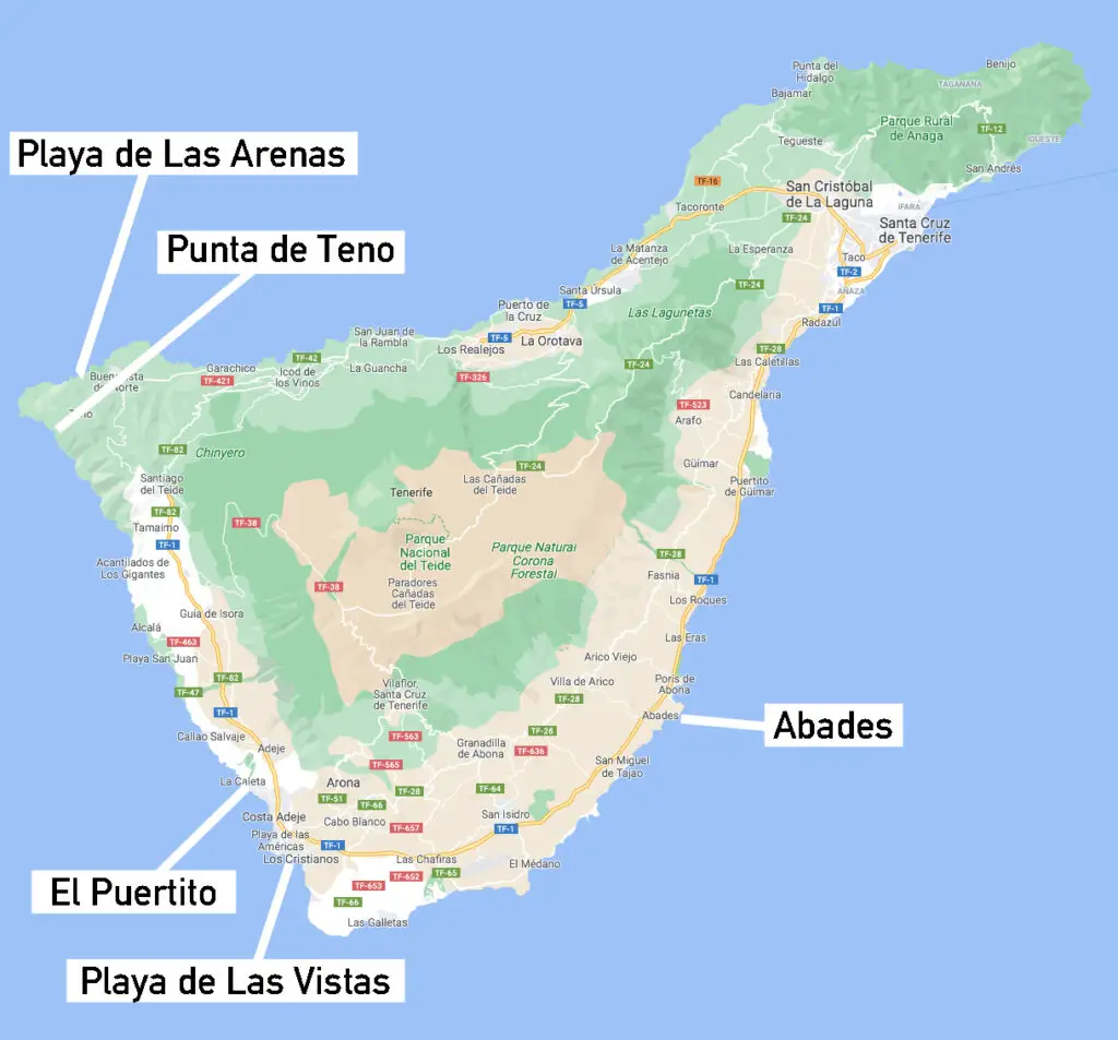 snorkel spots tenerife map