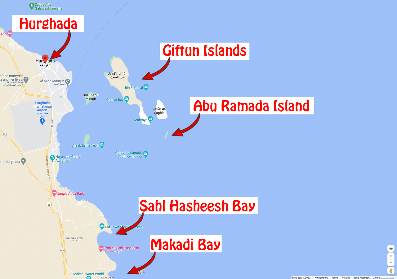hurghada snorkel spots map