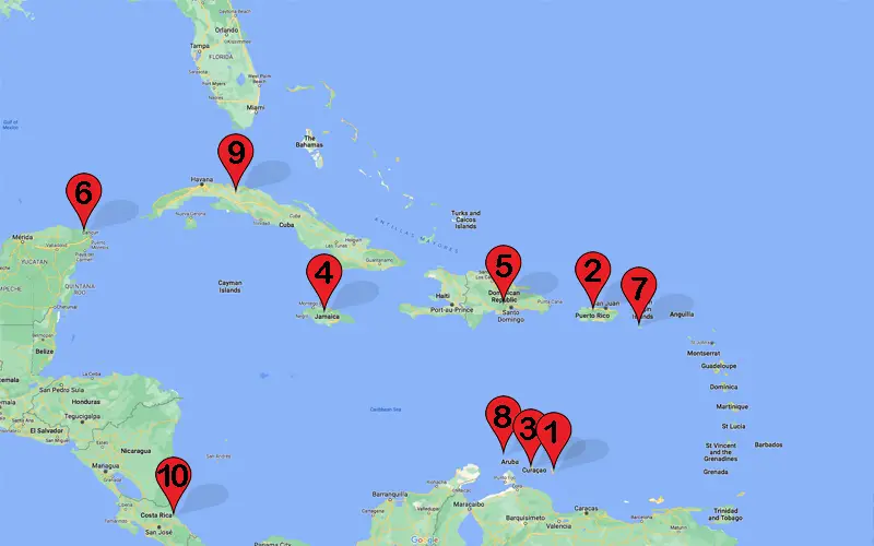 best snorkel locations caribbean map