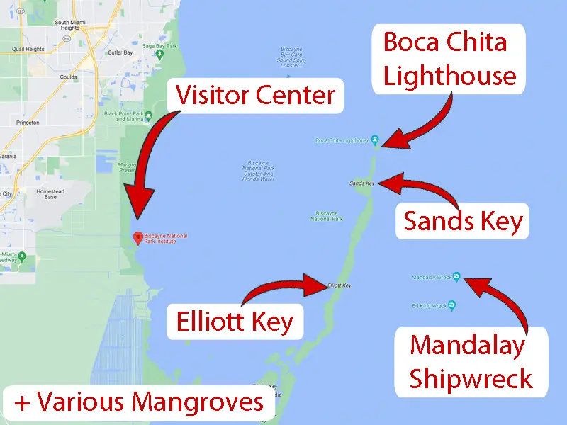 biscayne national park snorkeling map