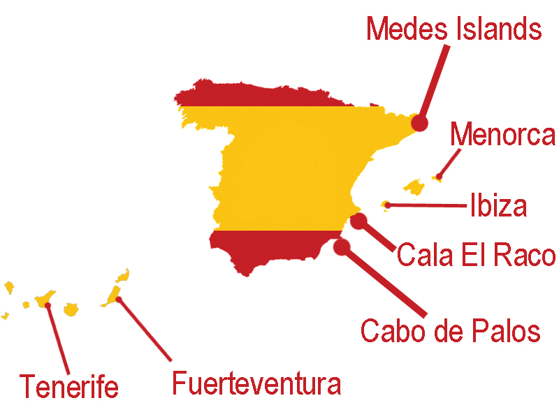 Spain snorkel locations on map