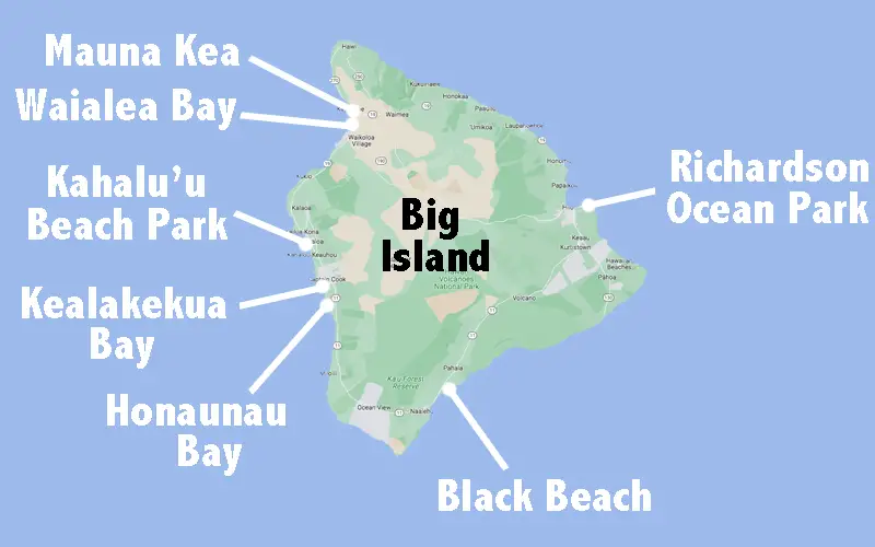 Big Island Hawaii snorkel map