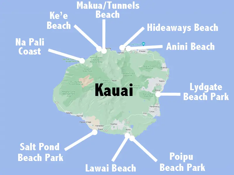 Kauai Snorkel Locations Map