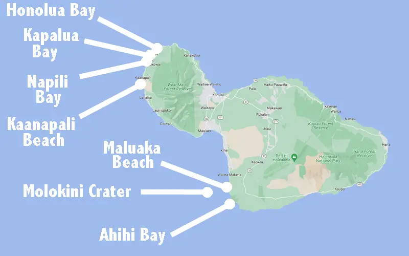 Maui snorkel spots map