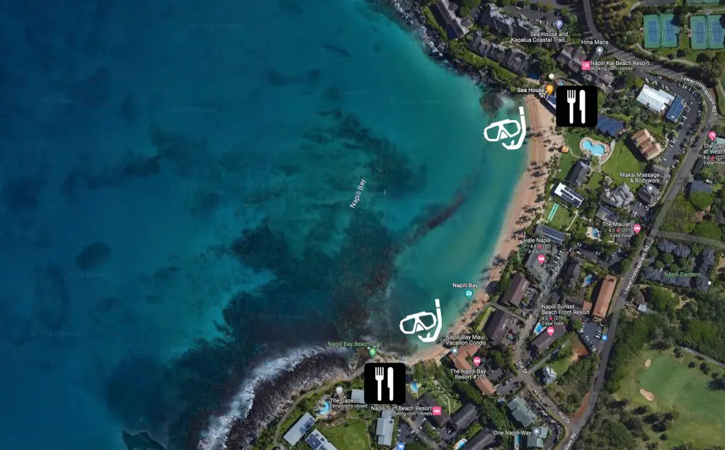 Snorkeling Napili Bay Maui A Golden Beach With 2 Snorkel Reefs   Napili Bay Snorkel Map 1024x636 